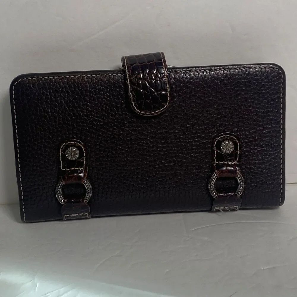 Brighton Brown Leather Wallet – Kiss-Lock Change Pocket – Card Slots – 7” x 4”